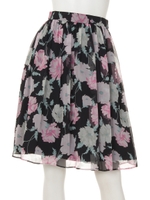 フラワー柄フレアミディスカート/ネイビー