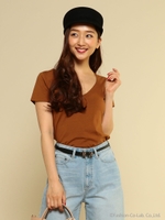 両Vカットトップス/ネイビー