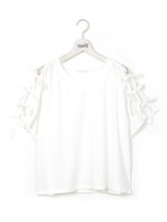 袖リボン無地Tシャツ/ホワイト