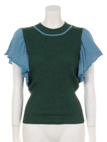 17AWバイカラーフリルニット/GREEN DK