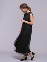 FO ドットチュールエプロンワンピース【Kaene】/ブラック