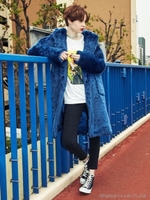 カラーロングフェイクファーコート/オレンジ