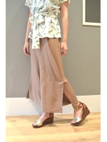 ジョーゼット裾スリットワイドパンツ/ブラック(010)