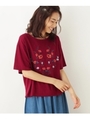フロント刺繍ゆるシルエットTシャツ/ワインレッド(463)