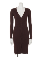 ワイドリブロングカーディガン/ブラウン