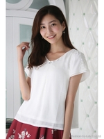 袖レースVネックBL　2/オフ