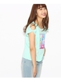 転写オープンショルダーTシャツ/ライトグリーン(021)