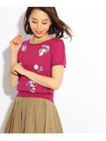 【WEB限定カラーあり】お花刺ニットプルオーバー/ラズベリーピンク(073)