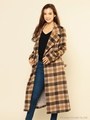 チェック柄ロングコート/モカ