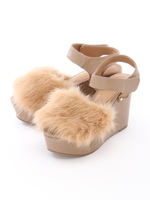 ファーサンダルウエッジソール/ベージュ