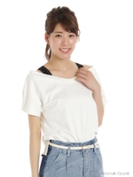 肩レースカットソー/レッド