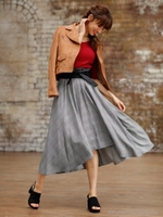 サッシュ付グレンチェック柄イレヘム/スカート/グレンチェック