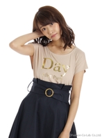 箔プリントロゴTシャツ/ベージュ