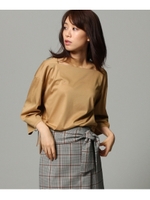 〔洗える〕ギャザースリーブスムースプルオーバー/ライトベージュ(051)