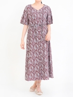 ボタニカルフラワーガウンワンピ/ワイン柄