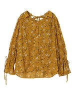 【sw】フレアスリーブリボンブラウス/マスタード