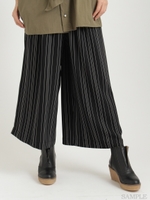 ダブルサテンストライプワイドパンツ/ブラック