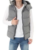 【AZUL by moussy】ポンチ中綿フード付ベスト/BLK