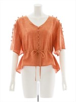 スリーブボタン5分袖ブラウス/ブラック