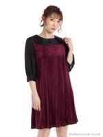 ビンテージ風カットベロアワンピース/ボルドー