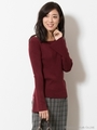 フレアスリーブニットプルオーバー/ボルドー