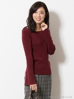 フレアスリーブニットプルオーバー/ボルドー