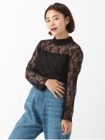 レースハイネックプルオーバー/ブラック