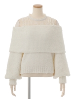 レイヤードオフショルニットトップス/ホワイト