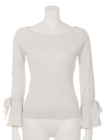 ワイドリブ袖フレアニット/ライトベージュ