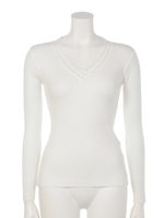 【LATINA】シースルーラインVネックカシミアタッチニットトップス/BK