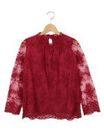 チュール刺繍H/N TOPS 8分袖/ボルドー