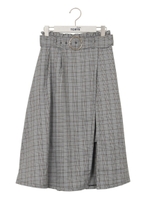 ベルト付ラップフレアスカート/グレーウインドペン