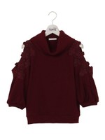 モチーフレース肩あきオフタートル/ボルドー