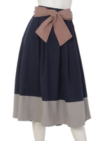 配色デザインウエストリボンスカート/ネイビー