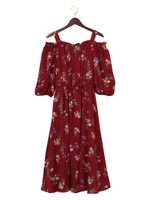 花柄オフショル/ワンピース/ボルドー/A