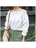 ストライプコットンオフショルダートップス/ベージュ