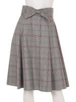ベルト付チェックフレアスカート/ラズベリー