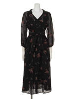 袖ボリューム刺繍ガウンワンピース/ブラック