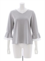 袖切替フリルポンチカットソー/ライトグレー