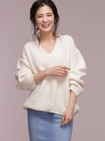 LEE2月号掲載/ソフトラム畦Vネックニット/グレー