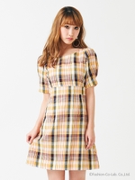 タックスリーブチェックワンピース/レッド