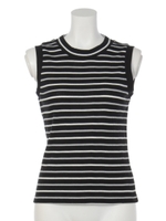 テレコプチハイネックボーダートップス/ブラック