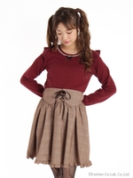 フロントパール肩フリルプルオーバー/ピンク