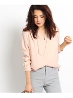 【Domani10月号掲載】【洗える】[L]Vネックジョーゼットシャツ/ライトオレンジ(666)