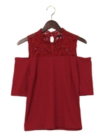 デコルテレースカバーリング5分袖/TOPS/ボルドー