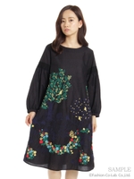 【ウィンターガーデン】冬のお庭刺繍ワンピース/グリーン