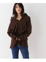 チェック柄ビッグシャツ/ボルドー(164)