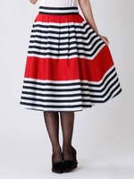 配色ボーダースカート/レッド