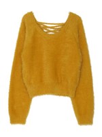 BACKレースアップシャギーニットプルオーバー/YLW