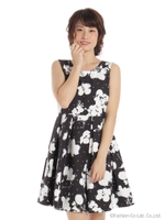 ドット花柄ワンピース/ブラック